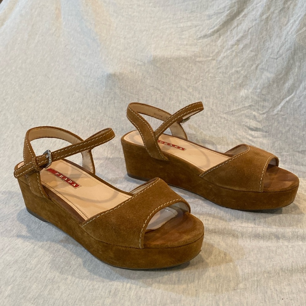 Prada brown suede platform sandals w adjustable ankle strap VGUC EU 37 - Picture 5 of 16